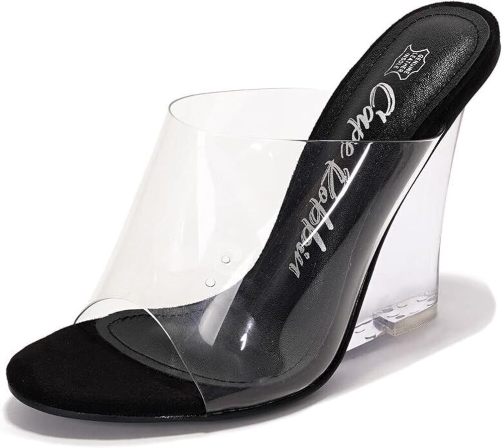 Cape Robbin Lemonade Clear Chunky Block Wedge Heels for, White, Size 8.5